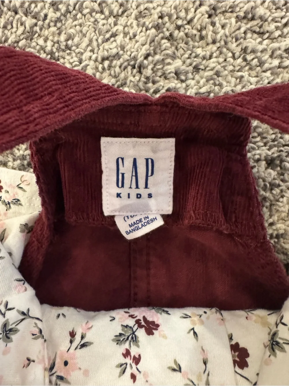 Gap Kids Burgundy Corduroy Pinafore Dress - Floral Tee Included